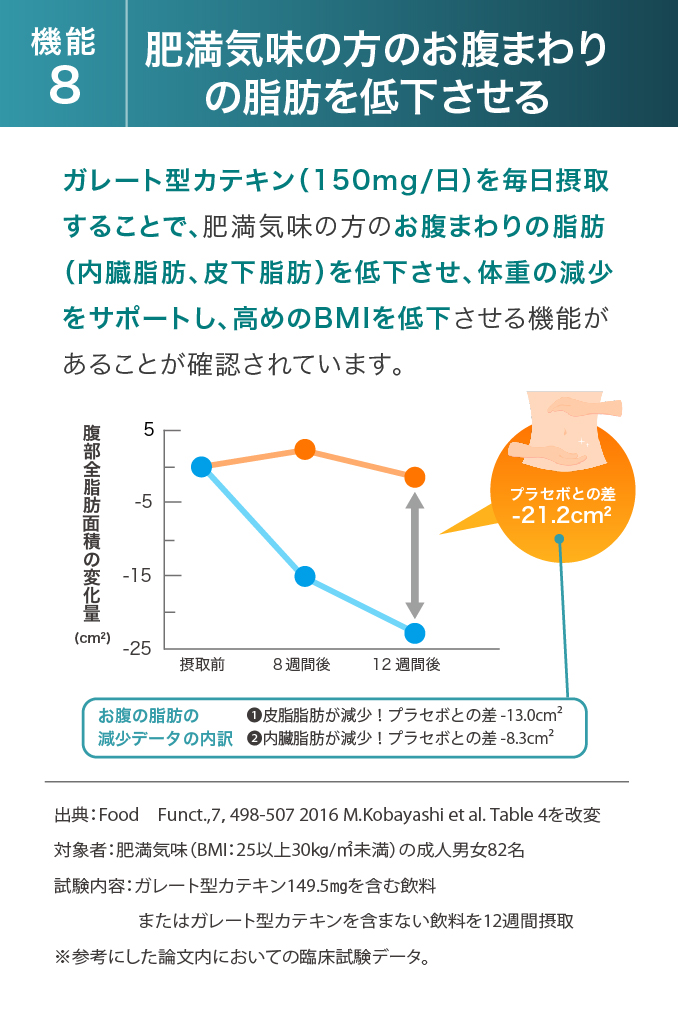 機能8:便肥満気味の方のお腹周りの脂肪を低下させる